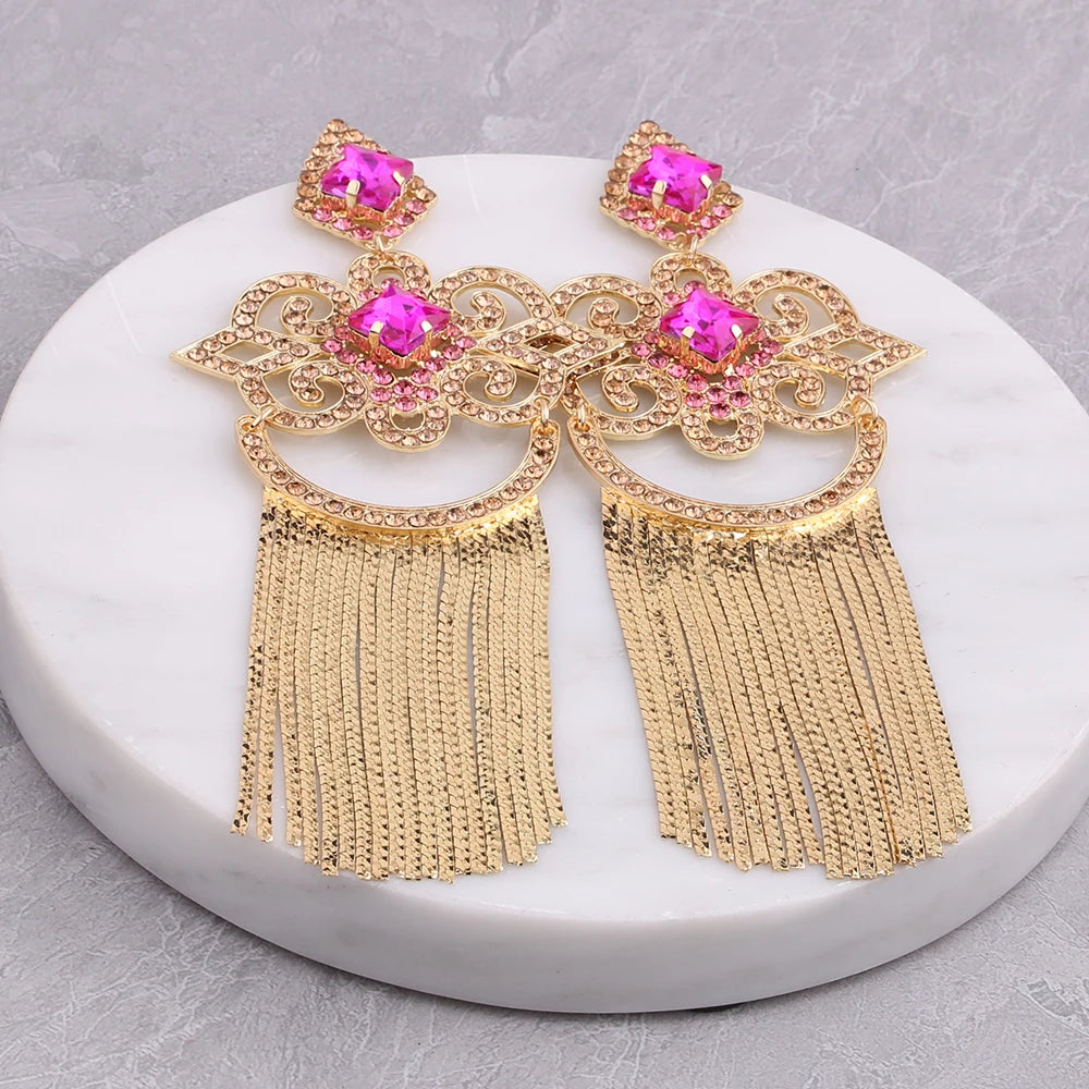 Large Exaggerated Long Fringe Earrings