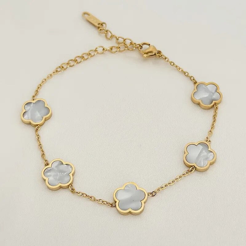 Luxury Flower Charm Bracelet - High Quality Gold Color Stainless Steel Clover Bracelet