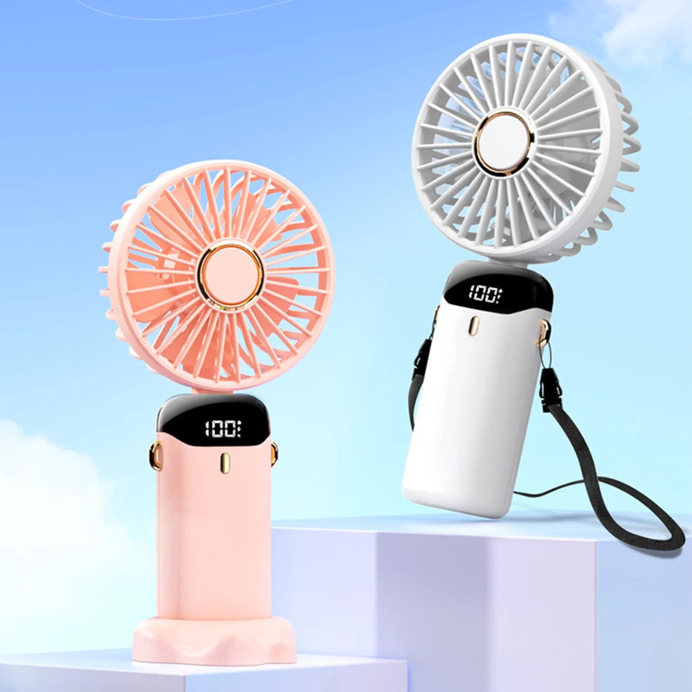 Portable Electric Fan with Smart Led Digital Display Usb Rechargeable Mini Handheld Fan 3000Mah 5 Speed Adjustable