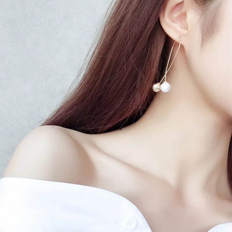 Cross Imitation Pearl Long Simple Fashion Earrings