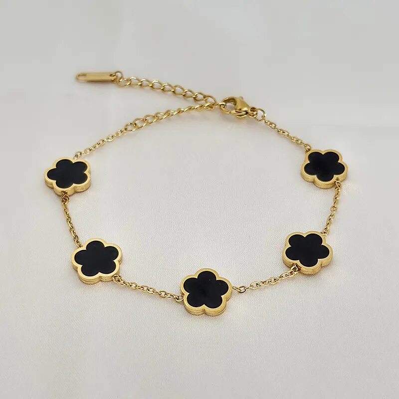 Luxury Flower Charm Bracelet - High Quality Gold Color Stainless Steel Clover Bracelet