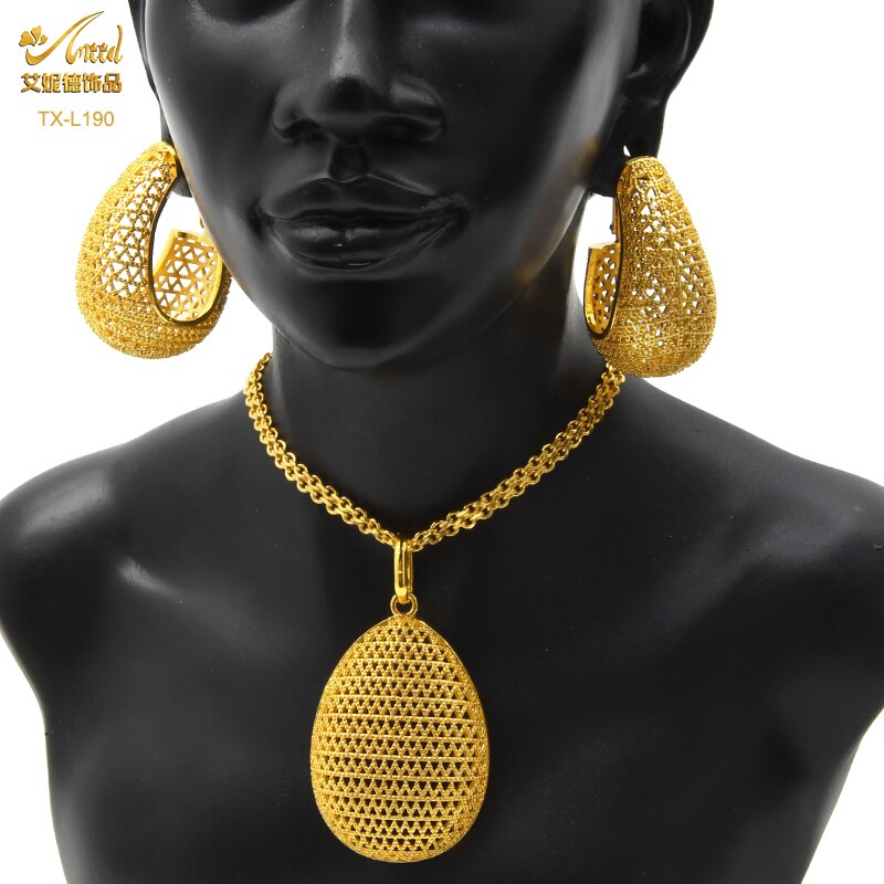 Luxury 18k Gold plaited Color Necklace Pendant & Earring Sets