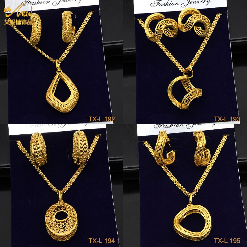 Luxury 18k Gold plaited Color Necklace Pendant & Earring Sets