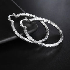 High quality 925 Sterling Silver hoop Elegant Lattice pattern 4CM Big circle Earrings