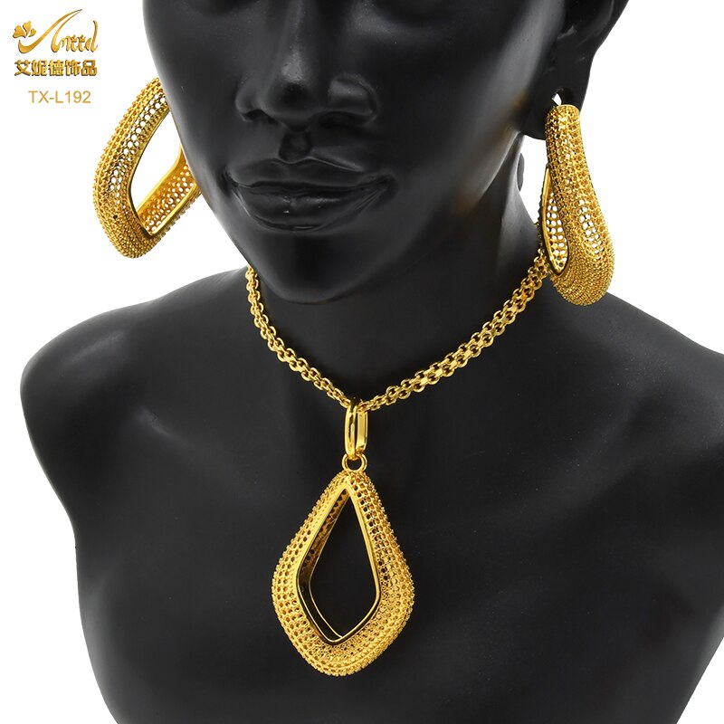 Luxury 18k Gold plaited Color Necklace Pendant & Earring Sets