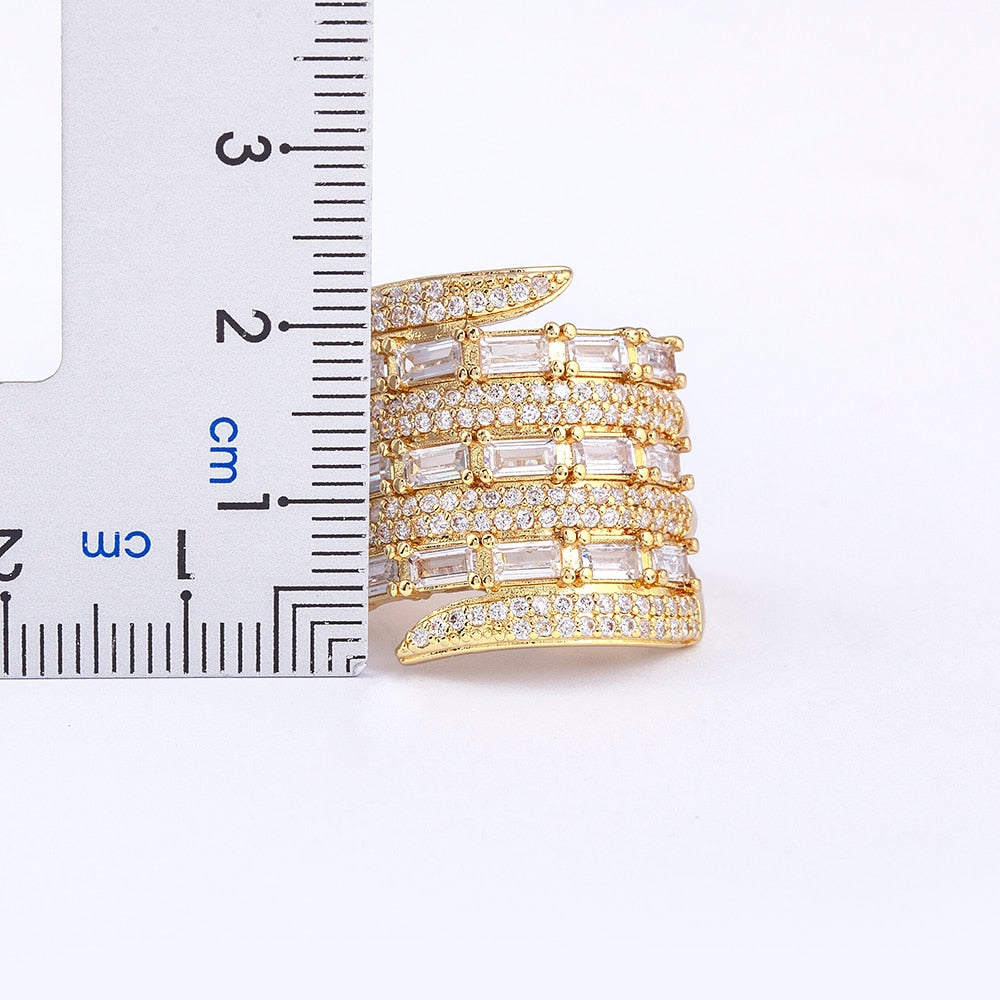 Luxury Adjustable Crystal Multilayered Rings - High Quality Gold Plated