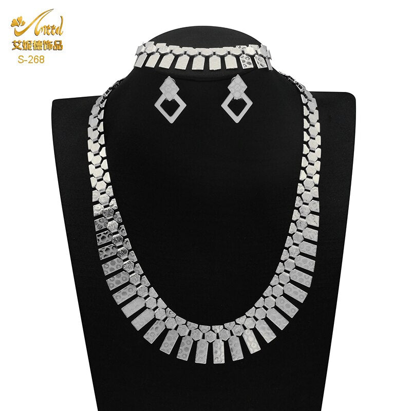 Luxury Chokers - 18K Gold Plated Necklace Earrings Bracelet Set