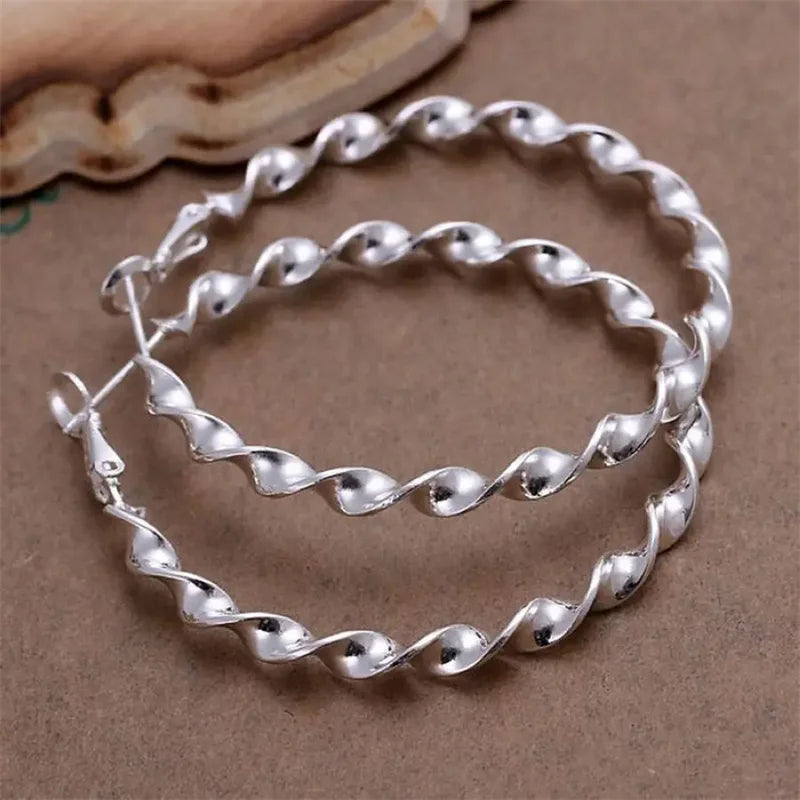 925 Sterling Silver Hoop High Quality Big Circle Round 4.5CM Earrings