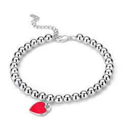 925 Sterling Silver Shiny Ball Heart Colour Pendant Bracelet