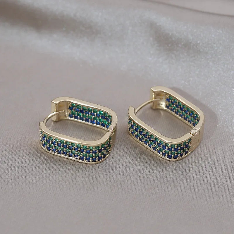 14K Gold Plated Lasting Luxury Square Zircon small hoop Earrings