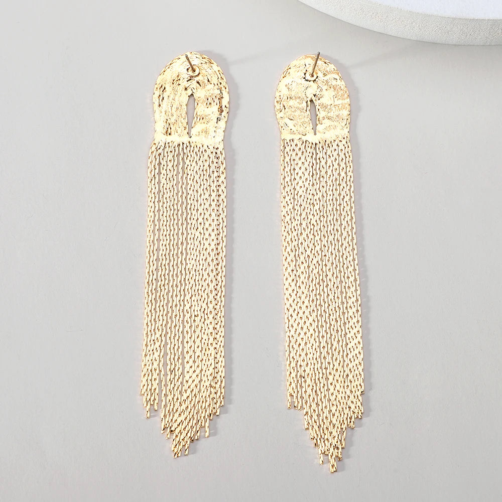 Luxury Gold Color Metal Long Hanging Tassel Statement Earrings