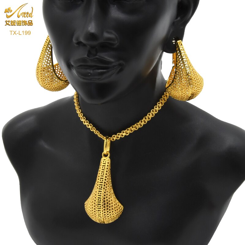 Luxury 18k Gold plaited Color Necklace Pendant & Earring Sets