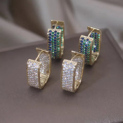 14K Gold Plated Lasting Luxury Square Zircon small hoop Earrings