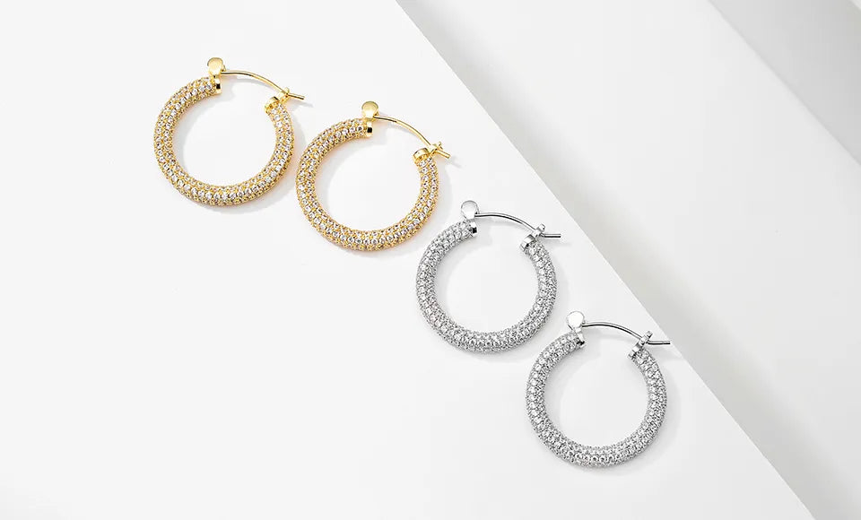 Luxury Gold Color Micro-inlaid CZ Zircon Big Circle Hoop Earrings