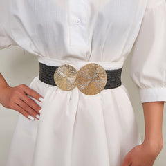 Luxury Gold Round Metal Buckle with Shinny Wide Elastic Shaping Girdle Belt