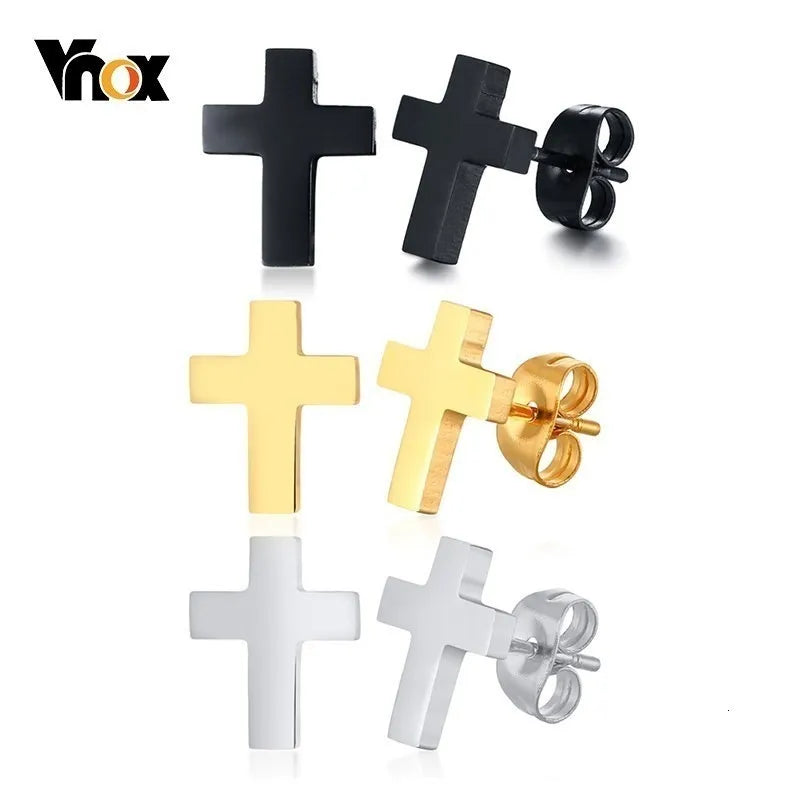 Stainless Steel Cross Stud Earring in 3 colours