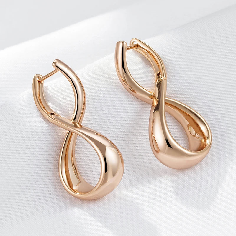 Luxury Big Retro Water Drop Pendant 585 Rose Gold Color Earrings