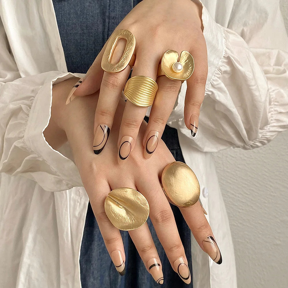 Irregular Chunky Gold Silver Color Adjustable Finger Rings