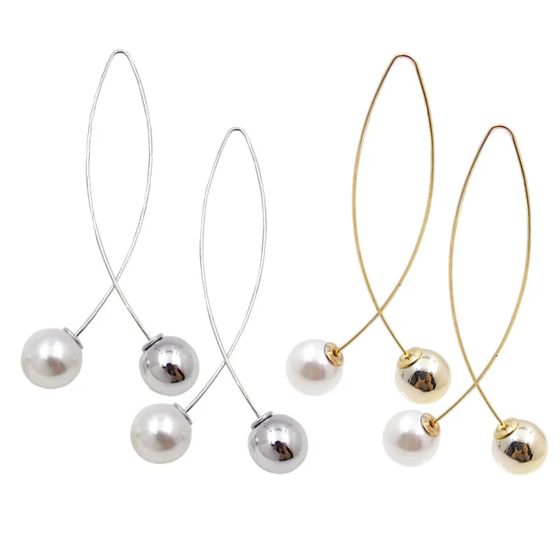 Cross Imitation Pearl Long Simple Fashion Earrings