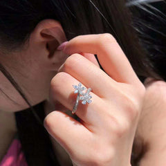 Luxury Crystal Flowers CZ Adjustable Opening Rings