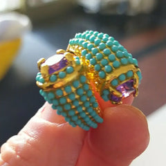 Vintage Bohemia Blue Micro Paves Beads Double Head Purple Zircon Big Rings