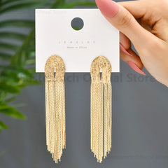 Luxury Gold Color Metal Long Hanging Tassel Statement Earrings