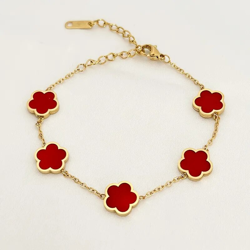 Luxury Flower Charm Bracelet - High Quality Gold Color Stainless Steel Clover Bracelet