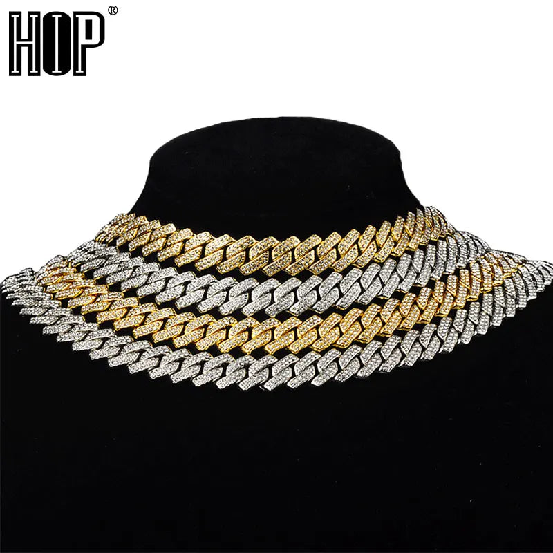 AAA Bling 13.5MM Prong Cuban 2 Row Iced Out Rhinestone Zircon Paved Necklaces