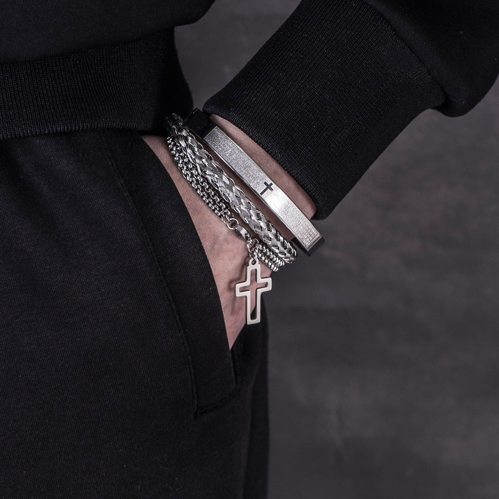 Luxury 3pcs/Set Stainless Steel Cross Charm Bracelet