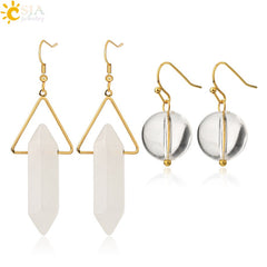 Crystal Hexagonal Dangle Semi Precious Stone Earrings