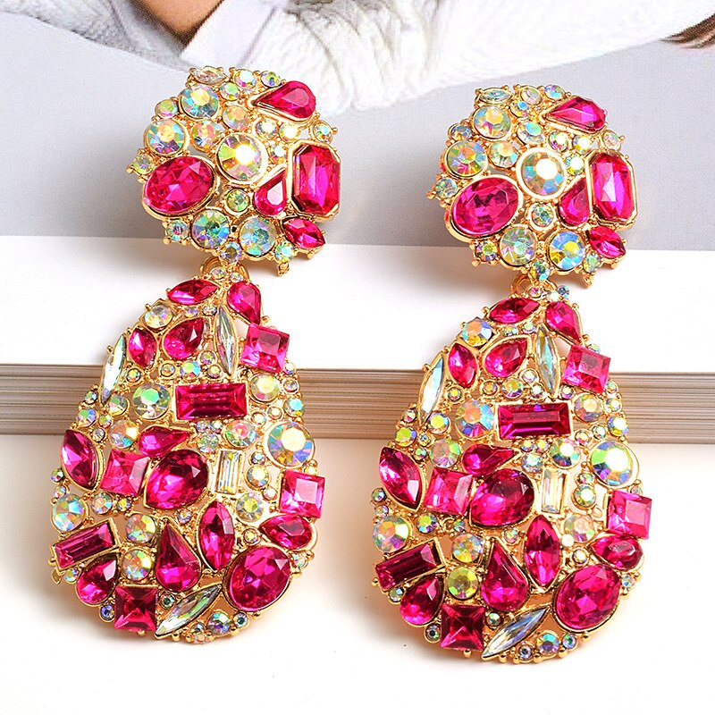 Statement Colorful Crystals Drop Earrings High quality Rhinestone Earring