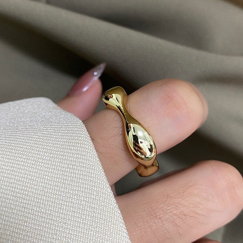 Smooth Metal Gold Color Irregular Ring