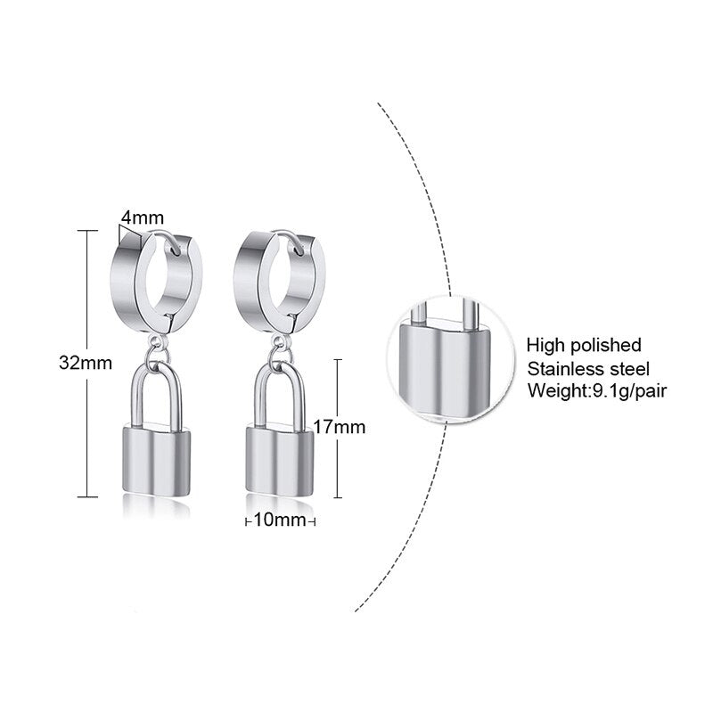 PADLOCK HOOP METALLIC STAINLESS STEEL EARRINGS FOR MEN