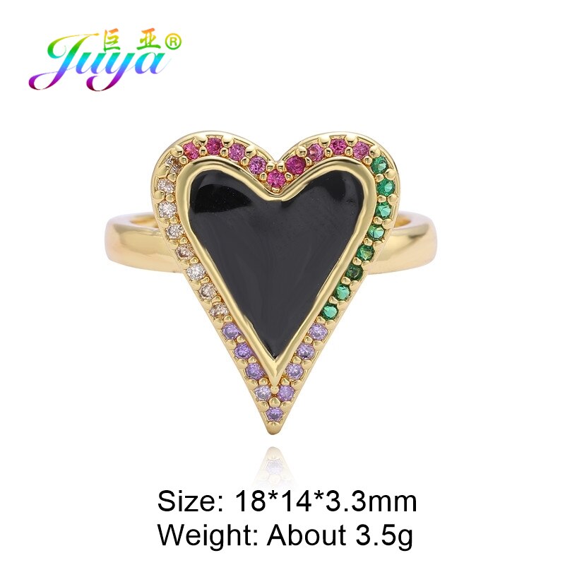 Luxury 18K Gold colour Plated Open Circle Adjustable Size Enamel Love Heart Rings