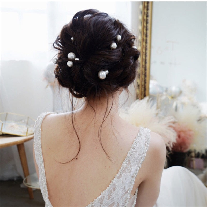 U-shaped Pin Metal Hairpins Simulated Pearl Bridal Tiara Hair Accessories