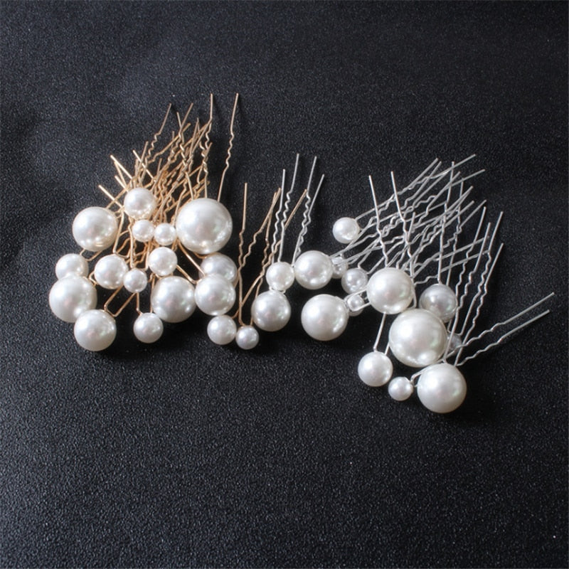 U-shaped Pin Metal Hairpins Simulated Pearl Bridal Tiara Hair Accessories