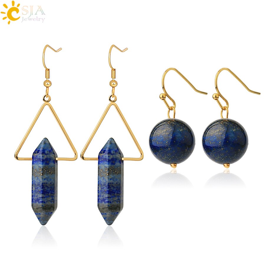 Crystal Hexagonal Dangle Semi Precious Stone Earrings