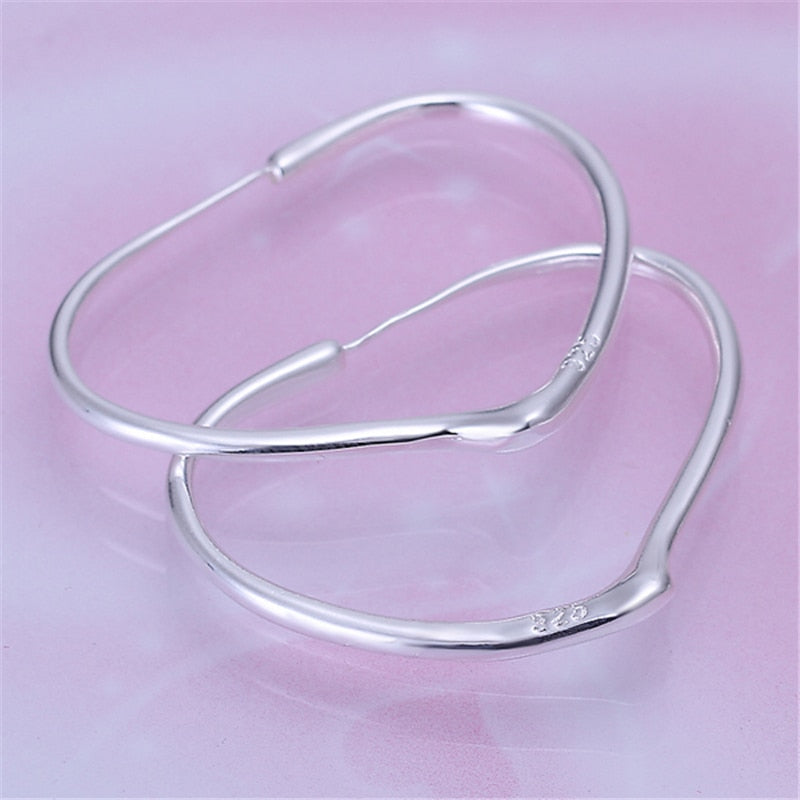 Heart 29x37mm Hoop Earrings 925 Sterling Silver