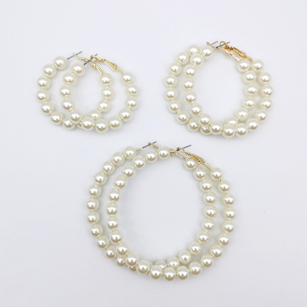 Elegant White Pearl Round Hoop Earring