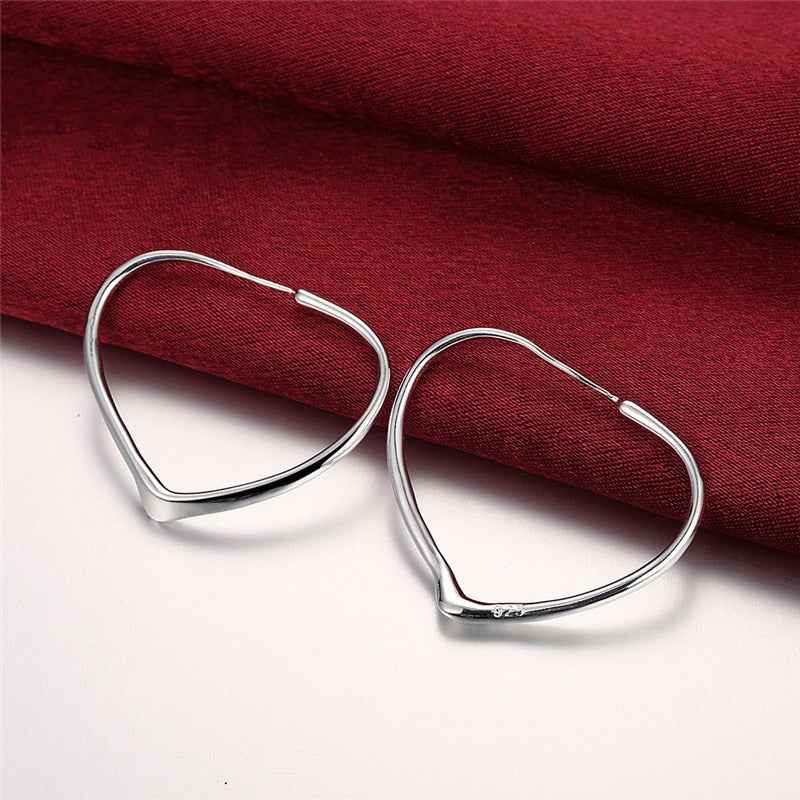 Heart 29x37mm Hoop Earrings 925 Sterling Silver