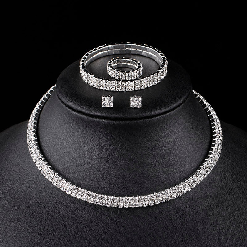 Rhinestone Crystal Choker Necklace Earrings and Bracelet Sets