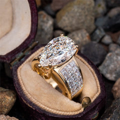 Luxury Statement Gold Color Water Drop Cubic Zirconia Ring