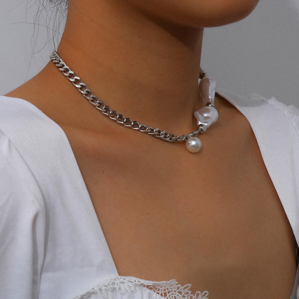 Goth Pearl Pendant Choker Necklace Statement Jewelry