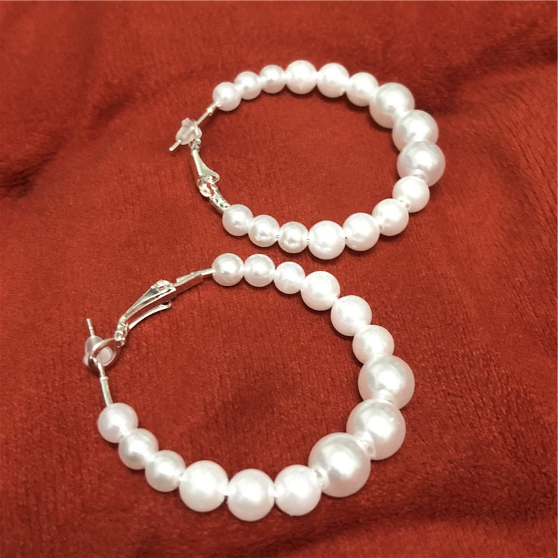 White Pearls Party Hoop Earrings