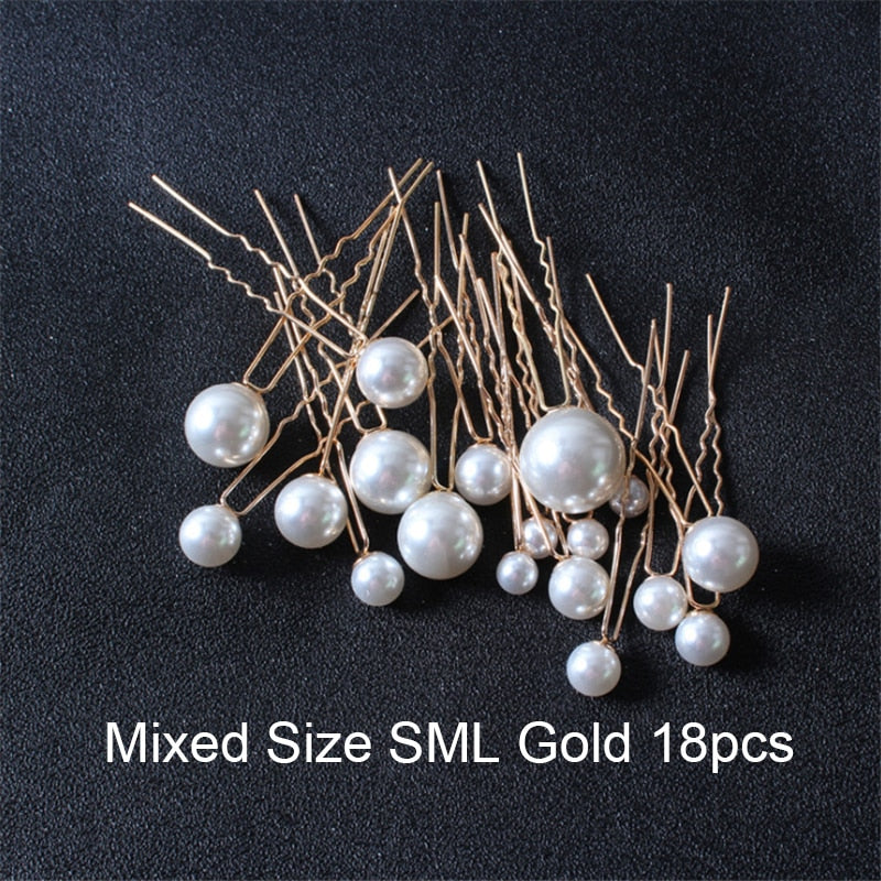 U-shaped Pin Metal Hairpins Simulated Pearl Bridal Tiara Hair Accessories