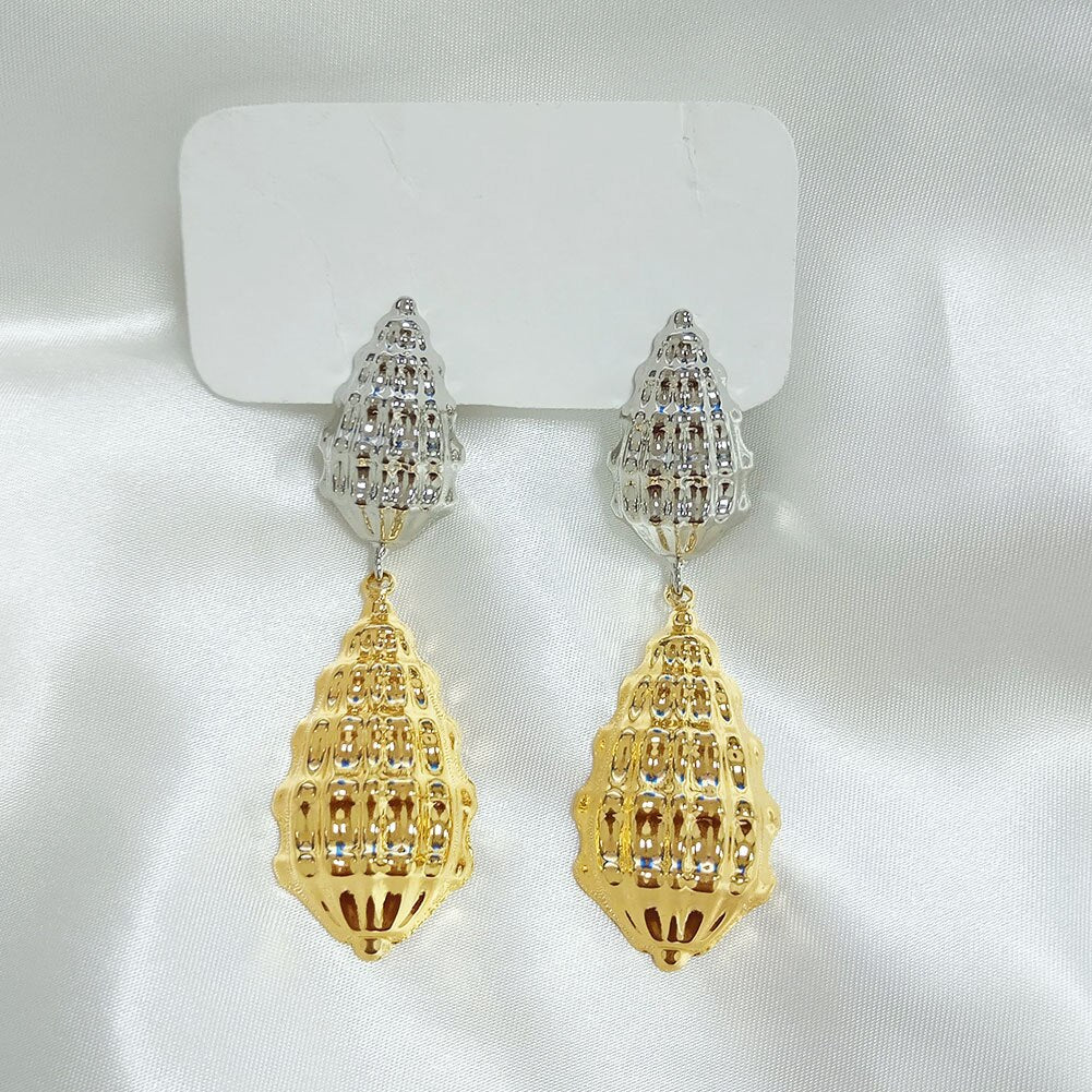 18k Gold & Silver Quality Plaited Shelly Dangle drop earrings