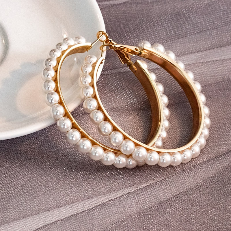 Pearl Hoop Earrings For Women Unique Statement Big earings 2020 Fashion Brincos Party Jewelry