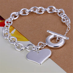 925 Sterling Silver Love Heart Pendant Charm Bracelet