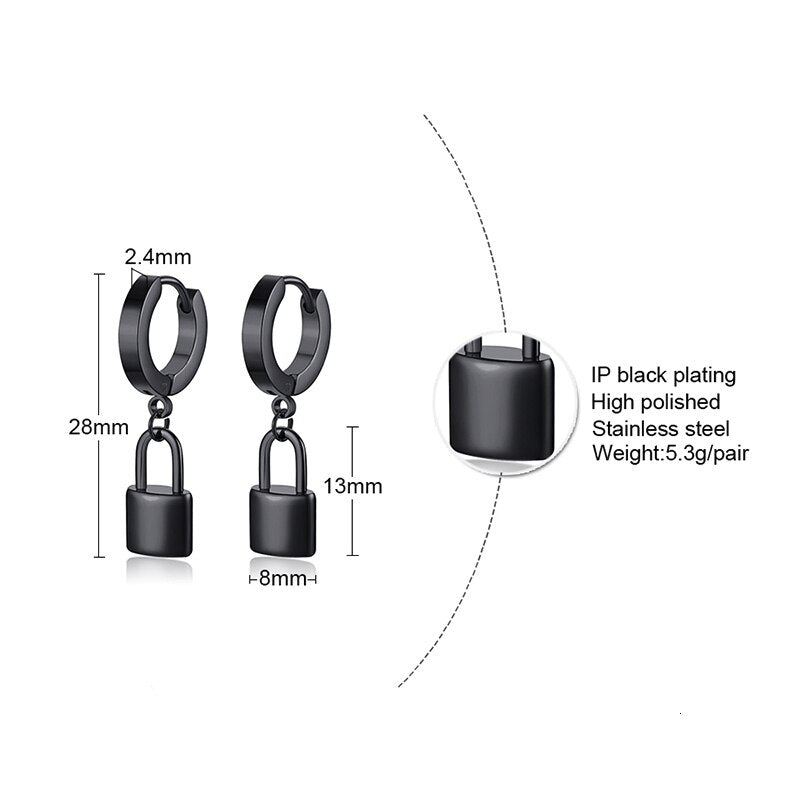 PADLOCK HOOP METALLIC STAINLESS STEEL EARRINGS FOR MEN
