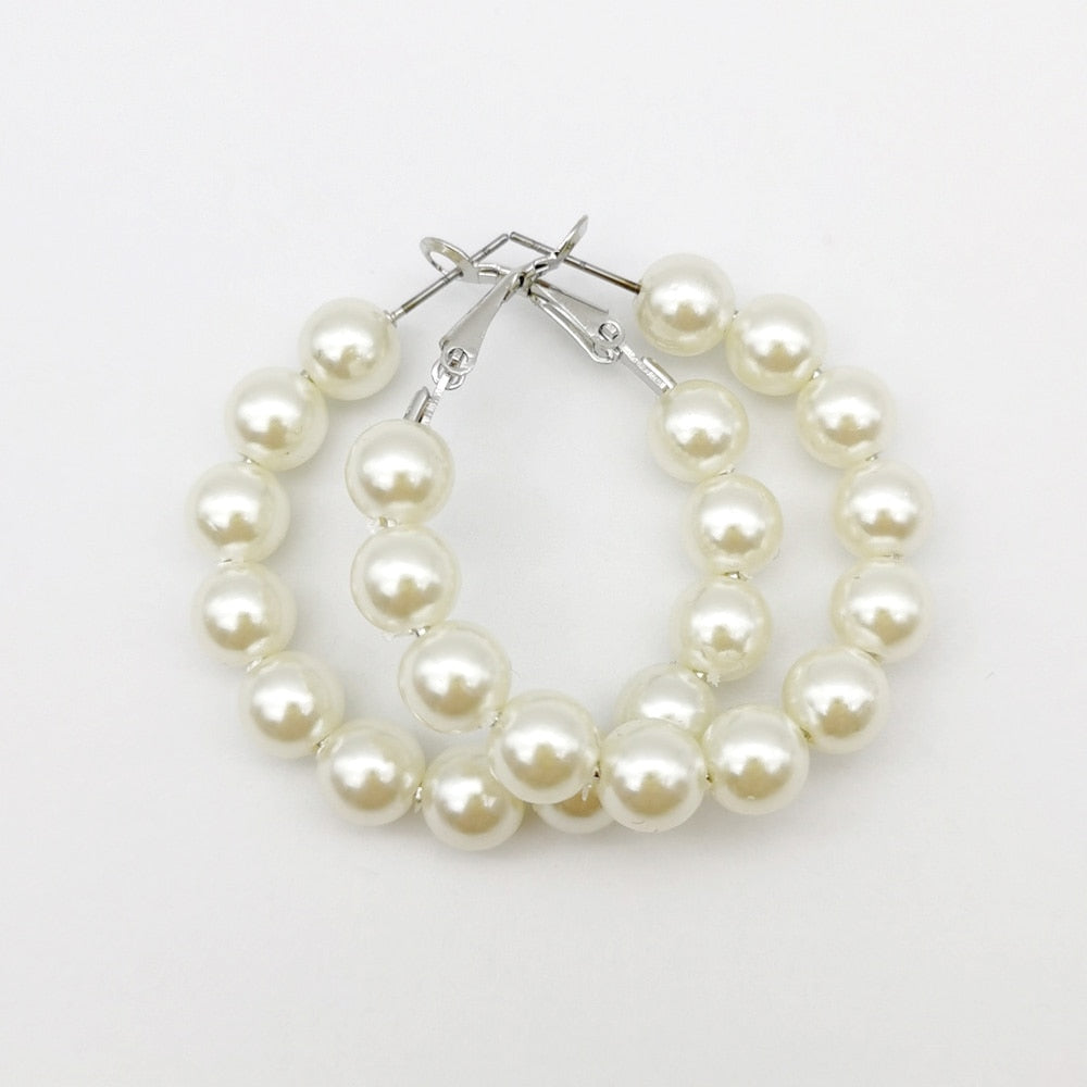 Elegant White Pearl Round Hoop Earring